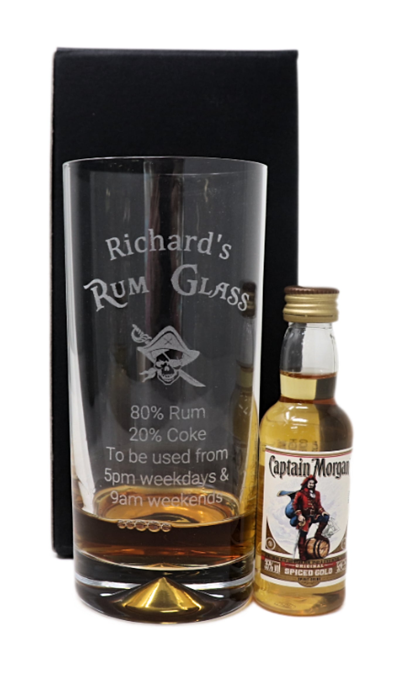 PERSONALISED ENGRAVED CAPTAIN MORGAN GLASS RUM & COKE GLASS GIFT BOXED rum  glass