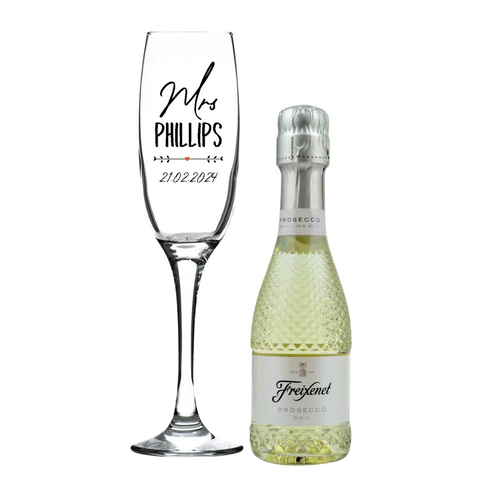 Personalised Fusion Flute & 20cl Prosecco in Silk Gift Box - Mr/Mrs Wedding/Anniversary Design