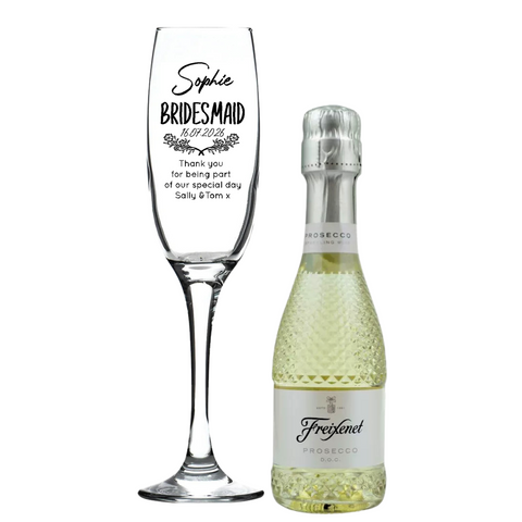 Personalised Fusion Flute & 20cl Prosecco in Silk Gift Box - Bridesmaid Wedding Design