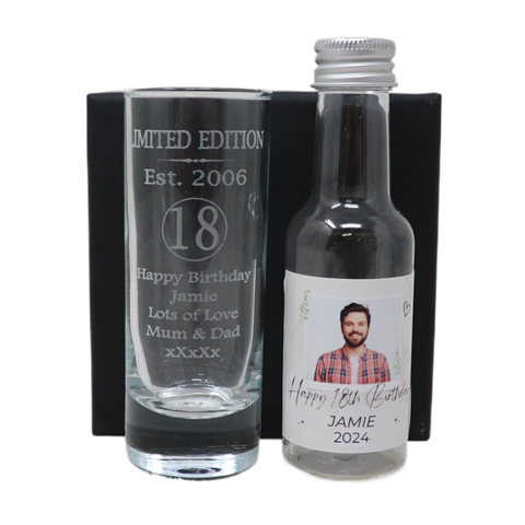 Personalised 18th Birthday Est 2006 Limited Edition Shot Glass & Heart Photo Miniature Alcohol Gift Set