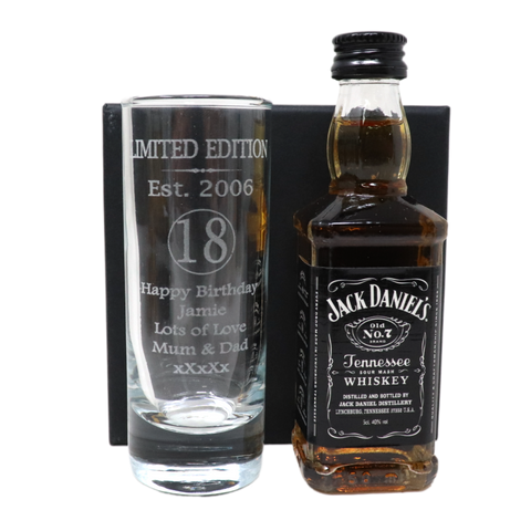 Personalised 18th Birthday Est 2006 Limited Edition Shot Glass & Miniature Alcohol Bottle