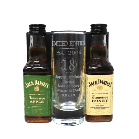 Personalised 18th Birthday Est 2006 Limited Edition Shot Glass & Miniature Alcohol Bottle