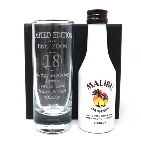 Personalised 18th Birthday Est 2006 Limited Edition Shot Glass & Miniature Alcohol Bottle