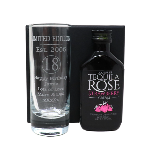 Personalised 18th Birthday Est 2006 Limited Edition Shot Glass & Miniature Alcohol Bottle