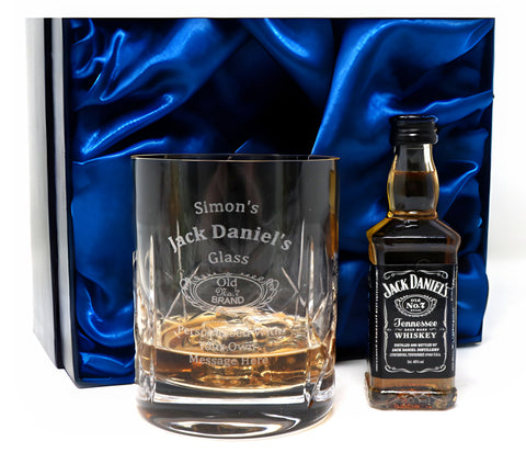 Personalised Crystal Glass Tumbler & Miniature - Jack Daniels Design