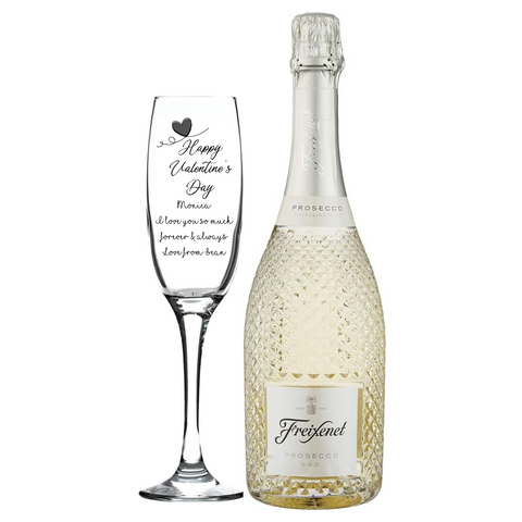 Personalised Fusion Flute & 75cl Freixenet Prosecco - Valentines Design