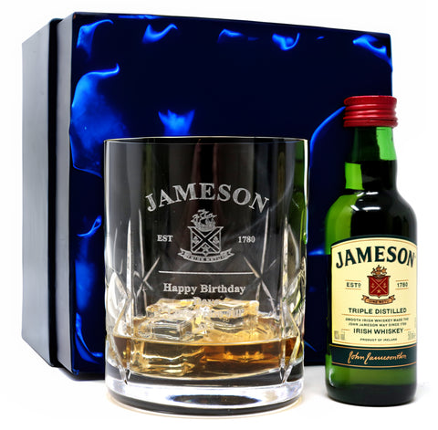 Personalised Crystal Glass Tumbler & Miniature - Jameson Label Design