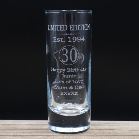 Personalised 30th Birthday Est 1994 Limited Edition Shot Glass & Heart Photo Miniature Alcohol Bottle