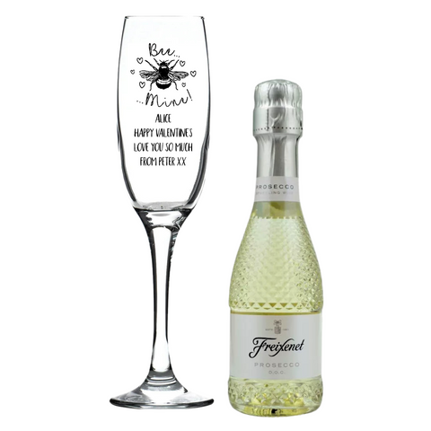 Personalised Fusion Flute & 20cl Freixenet Prosecco in Silk Gift Box - Bee Mine Design