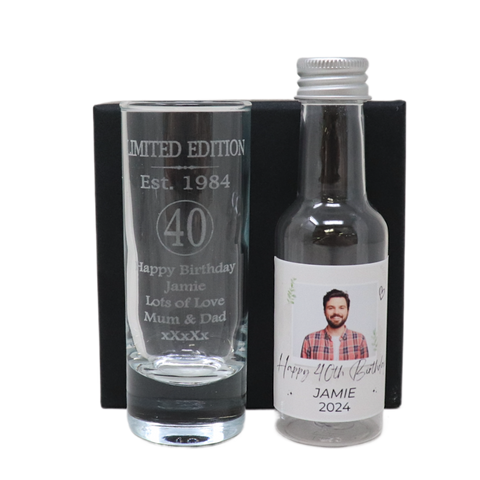 Personalised 40th Birthday Est 1984 Limited Edition Shot Glass & Heart Photo Miniature Alcohol Bottle