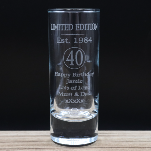 Personalised 40th Birthday Est 1984 Limited Edition Shot Glass & Heart Photo Miniature Alcohol Bottle