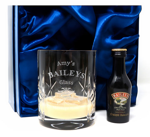 Personalised Crystal Glass Tumbler & Miniature Gift Set - Baileys Design