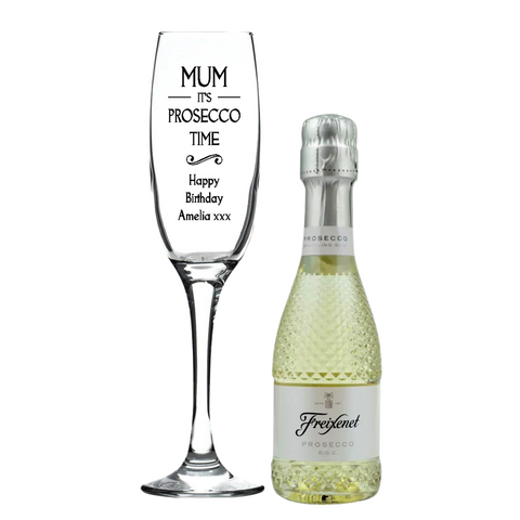 Personalised Fusion Flute & 20cl Prosecco in Silk Gift Box - Prosecco Time Design