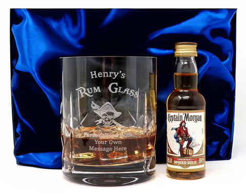 Personalised Crystal Glass Tumbler & Miniature - Rum Design