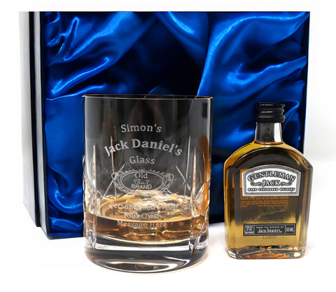 Personalised Crystal Glass Tumbler & Miniature - Jack Daniels Design