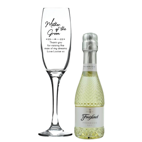 Personalised Fusion Flute & 20cl Prosecco in Silk Gift Box - Mother of the Groom Wedding Design