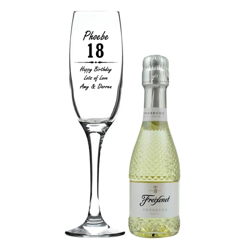 Personalised Fusion Flute & 20cl Prosecco in Silk Gift Box - Birthday (F) Design