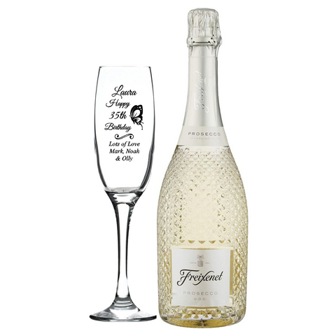 Personalised Fusion Flute & 75cl Freixenet Prosecco - Birthday Butterfly Design