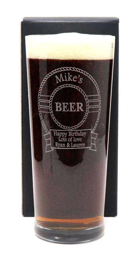 Personalised Engraved Pint Glass - Beer Design