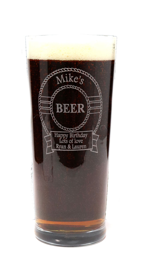 Personalised Engraved Pint Glass - Beer Design