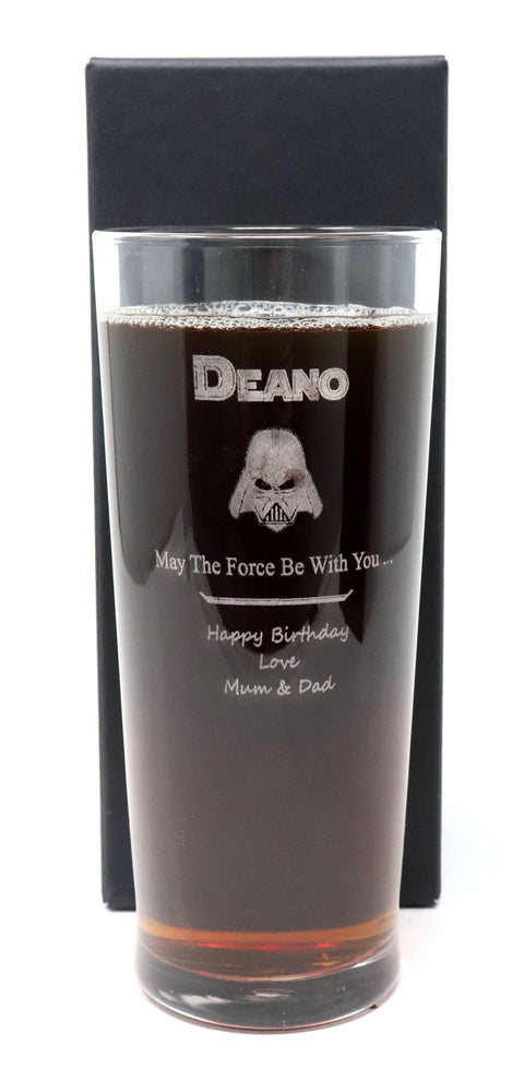 Personalised Darth Vader Pint Glass & 6 Bottles of Cider Gift Set