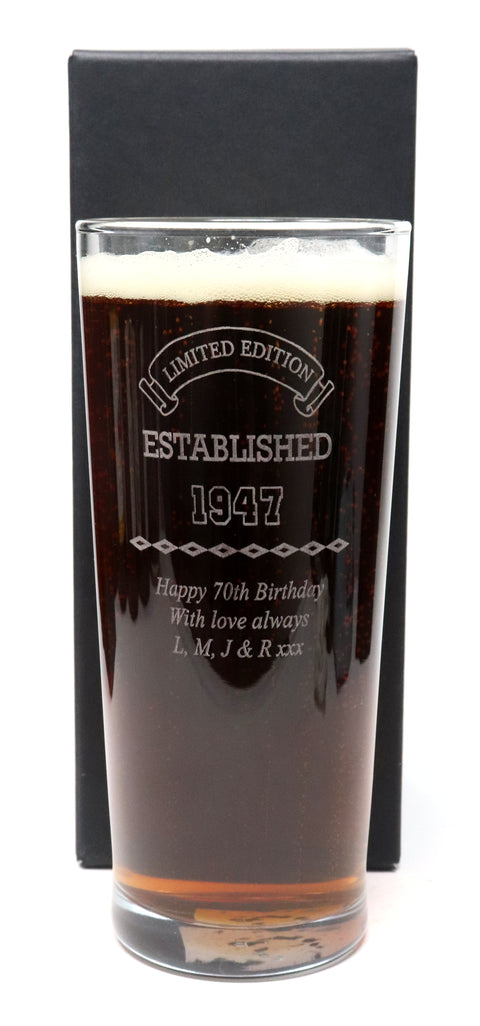 Personalised Pint Glass & 6 Bottles of Hawkstone Beer Gift Set - Established Birthday Design