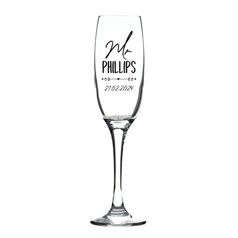 Personalised Fusion Champagne Flute - Mr/Mrs Wedding/Anniversary Design