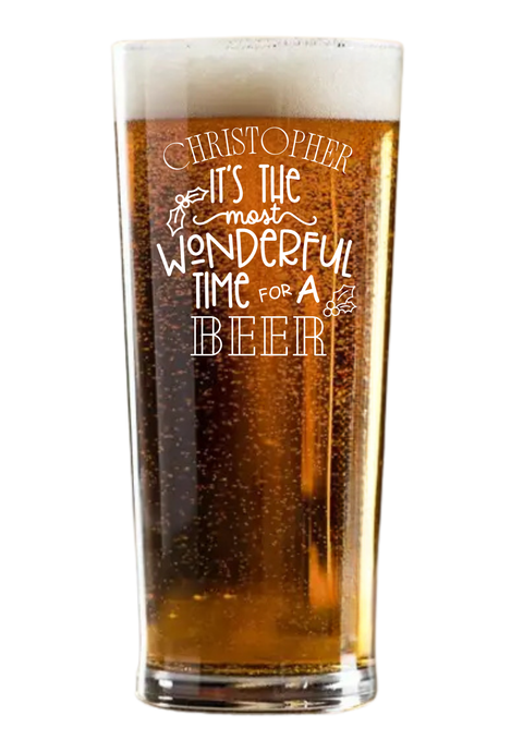 Personalised Engraved Christmas Pint Glass - Wonderful Time for a Beer