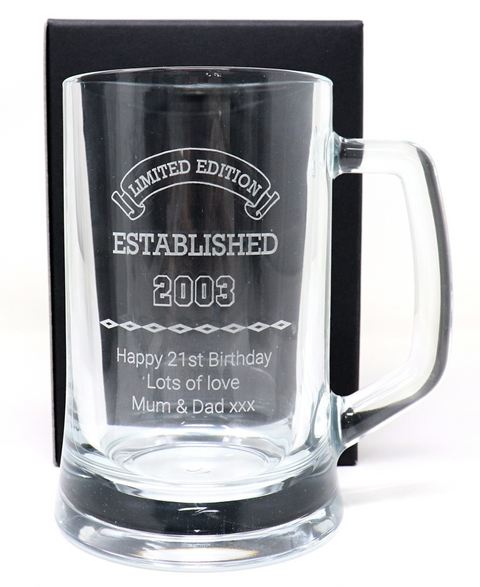 Personalised Pint Glass Tankard & Bottle of Hawkstone Beer Gift Set - Established Birthday Design