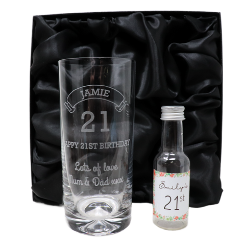 Personalised Birthday Age Highball Glass & Roses Miniature Alcohol Bottle