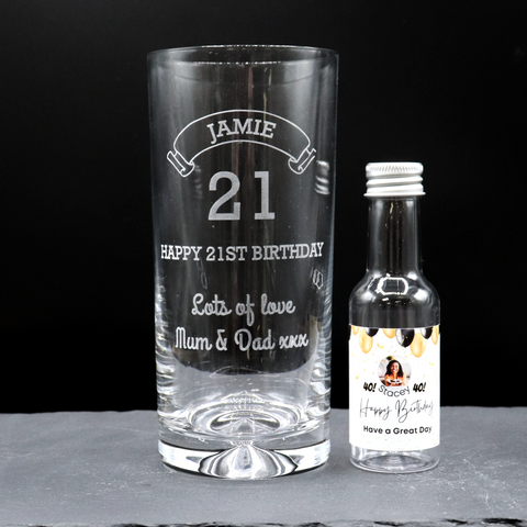 Personalised Birthday Age Highball Glass & Balloons Photo Miniature Alcohol Gift Set