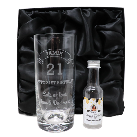 Personalised Birthday Age Highball Glass & Balloons Photo Miniature Alcohol Gift Set