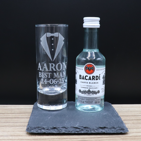 Personalised Best Man Wedding Shot Glass & Miniature Alcohol Gift Set