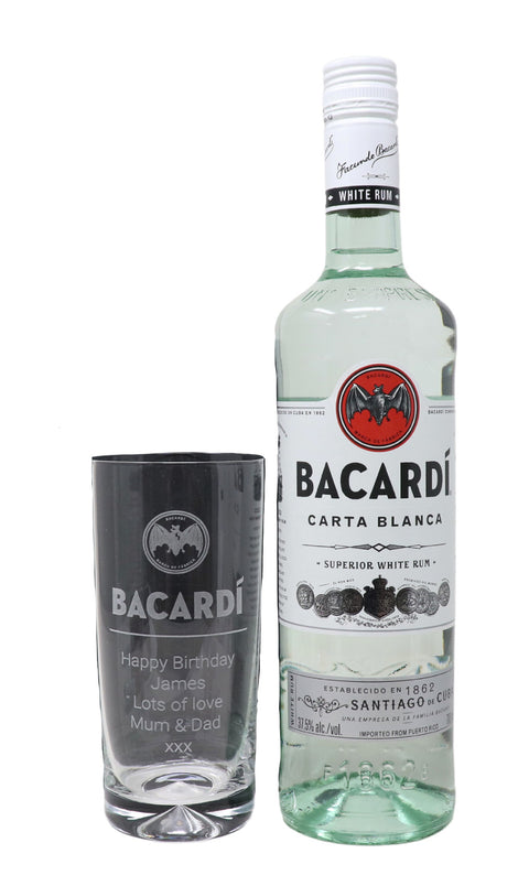 Personalised Highball Glass & 70cl Bacardi - Label Design