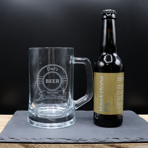 Personalised Pint Glass Tankard & Bottle of Hawkstone Beer - Beer Design