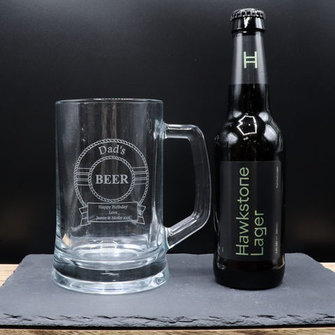 Personalised Pint Glass Tankard & Bottle of Hawkstone Beer - Beer Design