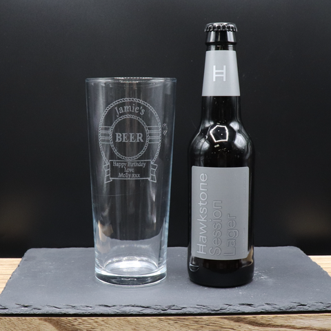 Personalised Pint Glass & Beer Gift Set - Beer Design