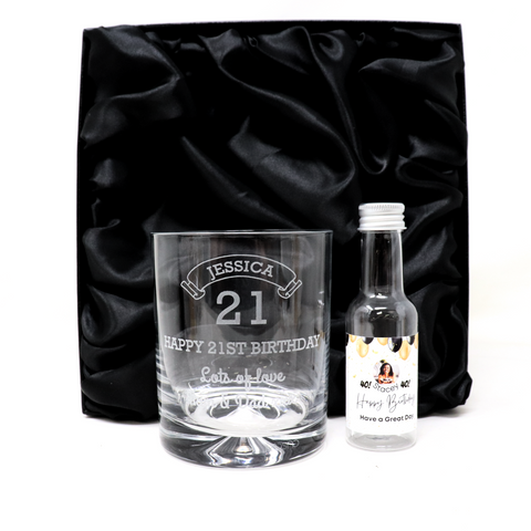 Personalised Birthday Age Glass Tumbler & Balloons Photo Miniature Alcohol Gift Set