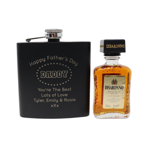 Personalised Black Hip Flask & Miniature - Father's Day Design