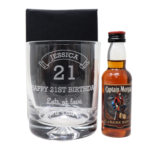 Personalised Birthday Age Glass Tumbler & Miniature Alcohol Gift Set