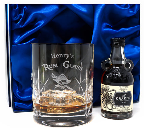 Personalised Crystal Glass Tumbler & Miniature - Rum Design