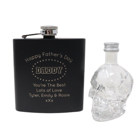 Personalised Black Hip Flask & Miniature - Father's Day Design