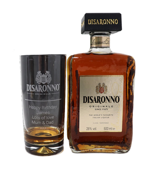 Personalised Highball Glass & 50cl Disaronno - Label Design