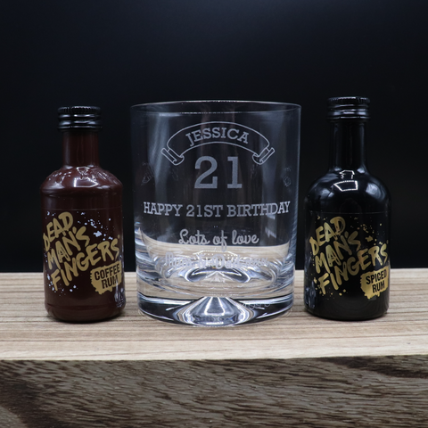 Personalised Birthday Age Glass Tumbler & Miniature Alcohol Gift Set