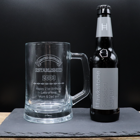 Personalised Pint Glass Tankard & Bottle of Hawkstone Beer - Beer Design