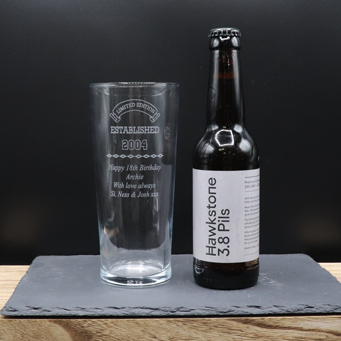 Personalised Pint Glass & Beer/Cider - Established Birthday Design