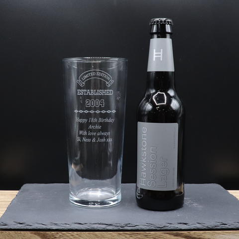 Personalised Pint Glass & Beer/Cider - Established Birthday Design