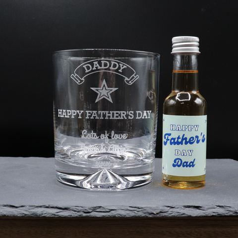 Personalised Glass Tumbler & Mini Alcohol Bottle - Fathers Day Design