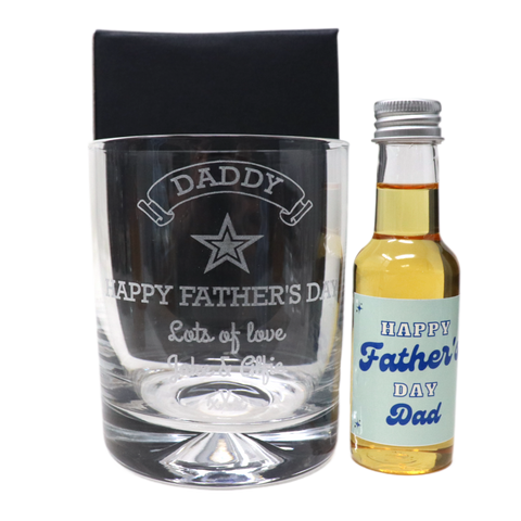 Personalised Glass Tumbler & Mini Alcohol Bottle - Fathers Day Design