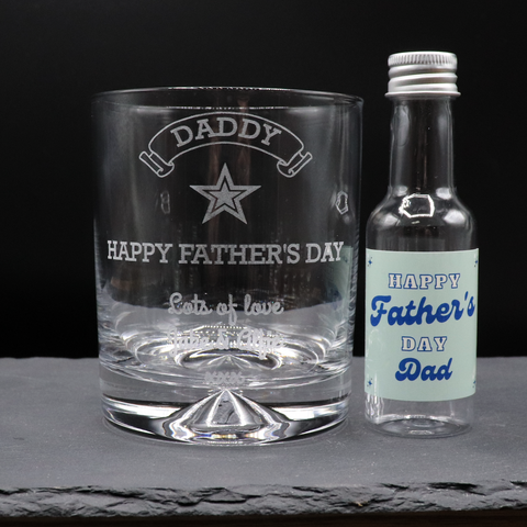 Personalised Glass Tumbler & Mini Alcohol Bottle - Fathers Day Design